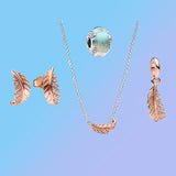 925 Silver Jewelry Multicolor Glass Beads Feather Pendant Set