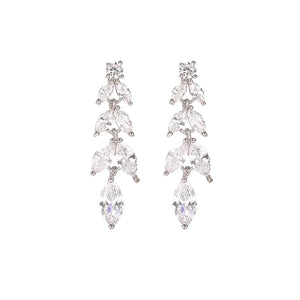 925 Silver Long Crystal Drop Earring Tassels Wedding Jewelry
