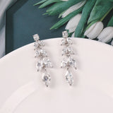 925 Silver Long Crystal Drop Earring Tassels Wedding Jewelry