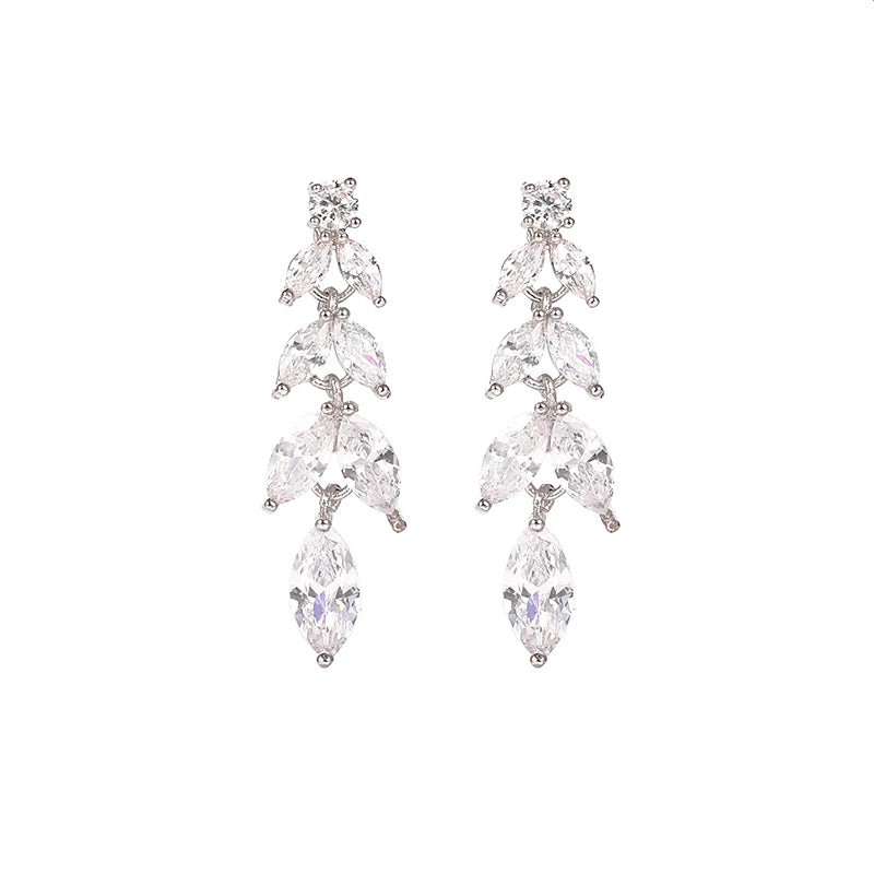 925 Silver Long Crystal Drop Earring Tassels Wedding Jewelry