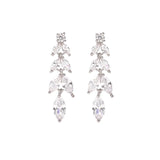 925 Silver Long Crystal Drop Earring Tassels Wedding Jewelry