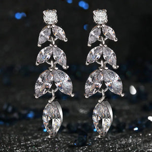 925 Silver Long Crystal Drop Earring Tassels Wedding Jewelry