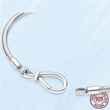 925 Silver Heart Closure Snake Chain Bracelet for European Beads