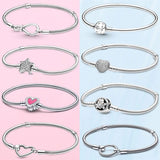 925 Silver Heart Closure Snake Chain Bracelet for European Beads