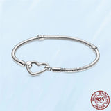 925 Silver Heart Closure Snake Chain Bracelet for European Beads
