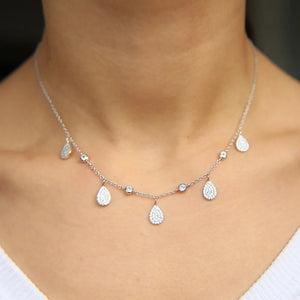 925 Silver CZ Tear Drop Layer Chock Necklace for Women Wedding