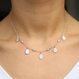 925 Silver CZ Tear Drop Layer Chock Necklace for Women Wedding