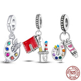 925 Silver Palette Travel Dangle Charm Pendant for Bracelet Necklace