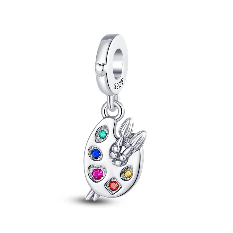 925 Silver Palette Travel Dangle Charm Pendant for Bracelet Necklace