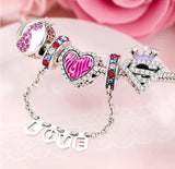 925 Sterling Silver Love Safety Chain Charm for Bracelet DIY Jewelry