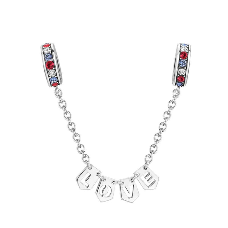925 Sterling Silver Love Safety Chain Charm for Bracelet DIY Jewelry