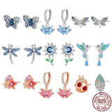 925 Silver Spring Floral Bird Dragonfly Earrings Women Gift Wedding