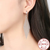 925 Silver Tassel Beads Long Earrings Wedding Jewelry