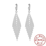 925 Silver Tassel Beads Long Earrings Wedding Jewelry