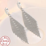 925 Silver Tassel Beads Long Earrings Wedding Jewelry