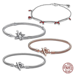 925 Silver Red Bracelet Lucky Flower Charm DIY Jewelry