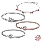 925 Silver Red Bracelet Lucky Flower Charm DIY Jewelry
