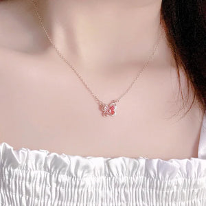 925 Silver Flower Silk Butterfly Necklace for Women Sweet Pendant Jewelry