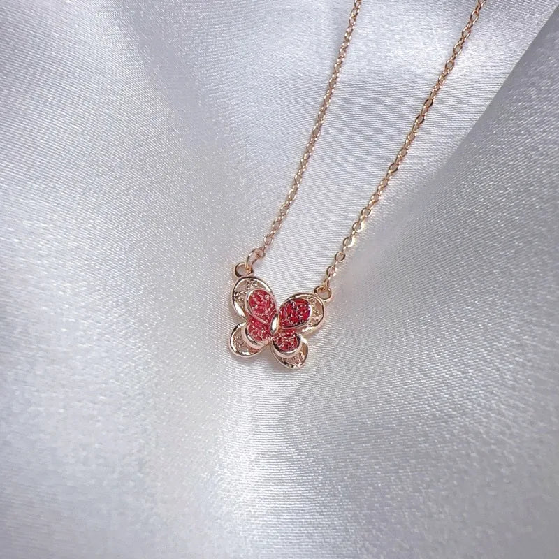 925 Silver Flower Silk Butterfly Necklace for Women Sweet Pendant Jewelry