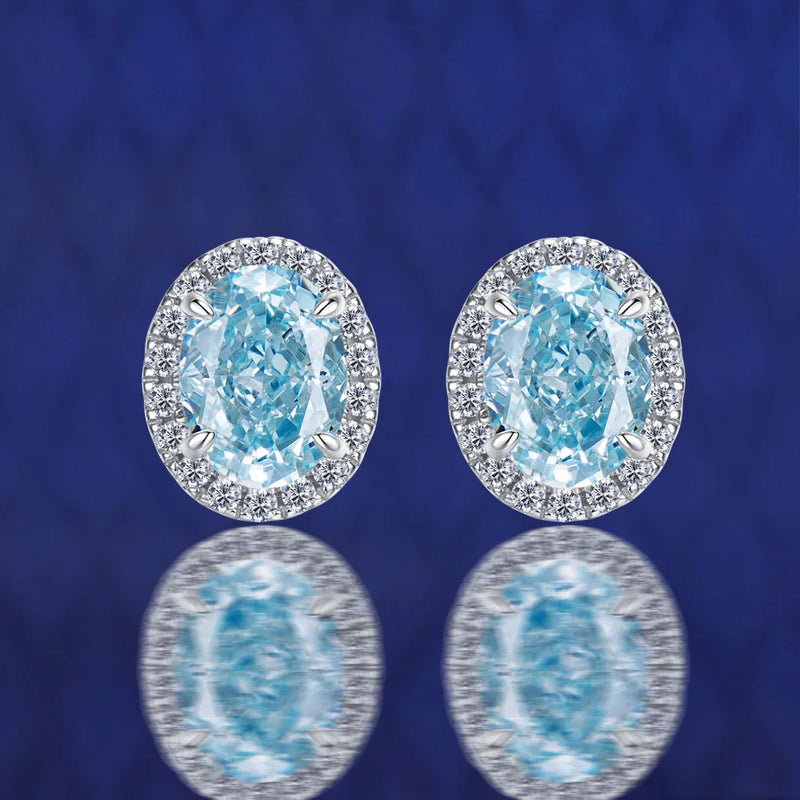 925 Sterling Silver Diamond Zircon Earrings 6 * 8mm Hailanbao High Carbon