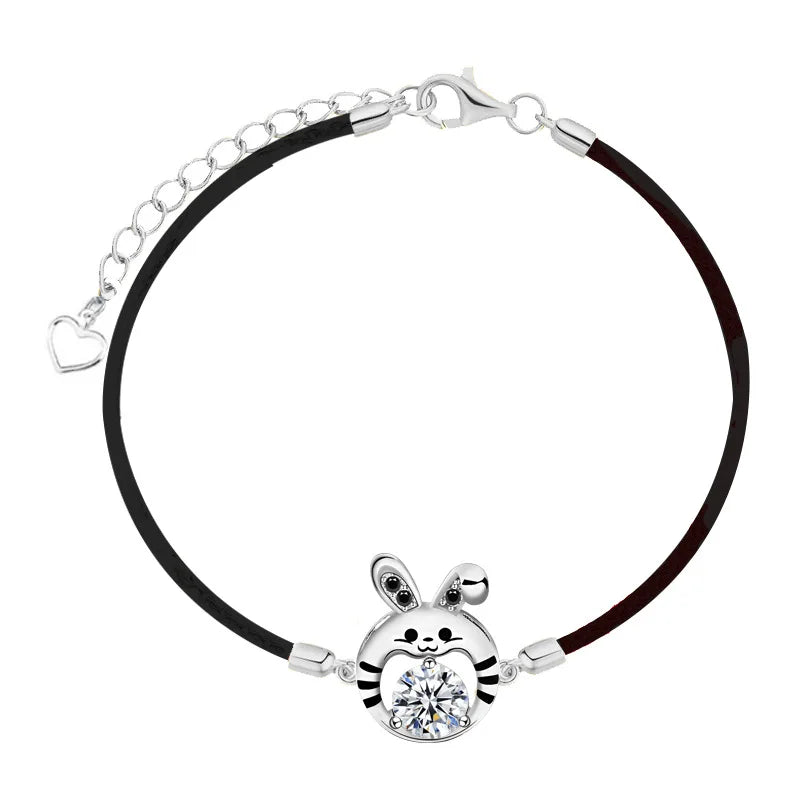 925 Silver Moissanite Lucky Rabbit Bracelet Men Women Gift