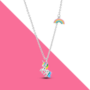 925 Silver Rainbow Horse Heart Pave CZ Necklace