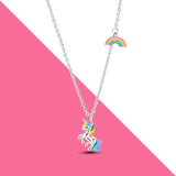 925 Silver Rainbow Horse Heart Pave CZ Necklace