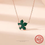 925 Silver Necklace Ivy Leaf Pendant Malachite Collarbone Chain Women Gift