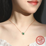 925 Silver Necklace Ivy Leaf Pendant Malachite Collarbone Chain Women Gift