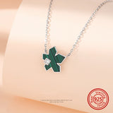 925 Silver Necklace Ivy Leaf Pendant Malachite Collarbone Chain Women Gift