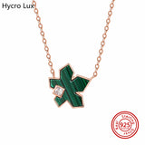 925 Silver Necklace Ivy Leaf Pendant Malachite Collarbone Chain Women Gift