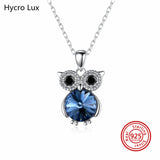 925 Silver Owl Pendant Necklace with Crystal for Women