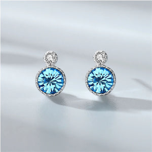 925 Sterling Silver Ocean Heart Drop Earrings with Round Crystal