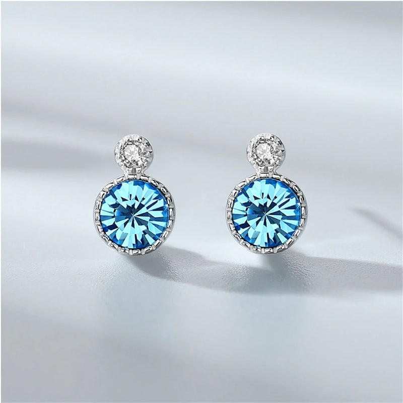 925 Sterling Silver Ocean Heart Drop Earrings with Round Crystal