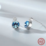 925 Sterling Silver Ocean Heart Drop Earrings with Round Crystal