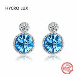 925 Sterling Silver Ocean Heart Drop Earrings with Round Crystal