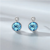 925 Sterling Silver Ocean Heart Drop Earrings with Round Crystal
