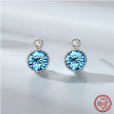 925 Sterling Silver Ocean Heart Drop Earrings with Round Crystal