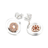 925 Silver Logo Circles Stud Earrings Two-tone Jewelry Wedding Daily Earing