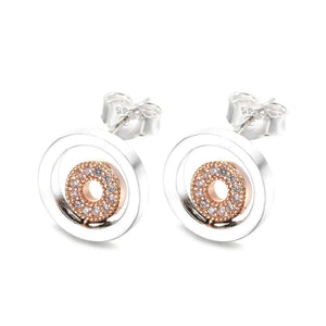 925 Silver Logo Circles Stud Earrings Two-tone Jewelry Wedding Daily Earing