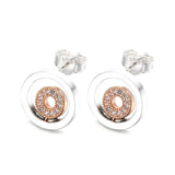 925 Silver Logo Circles Stud Earrings Two-tone Jewelry Wedding Daily Earing