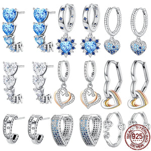 925 Silver Heart Gradient Inlaid Earrings For Women Making Jewelry