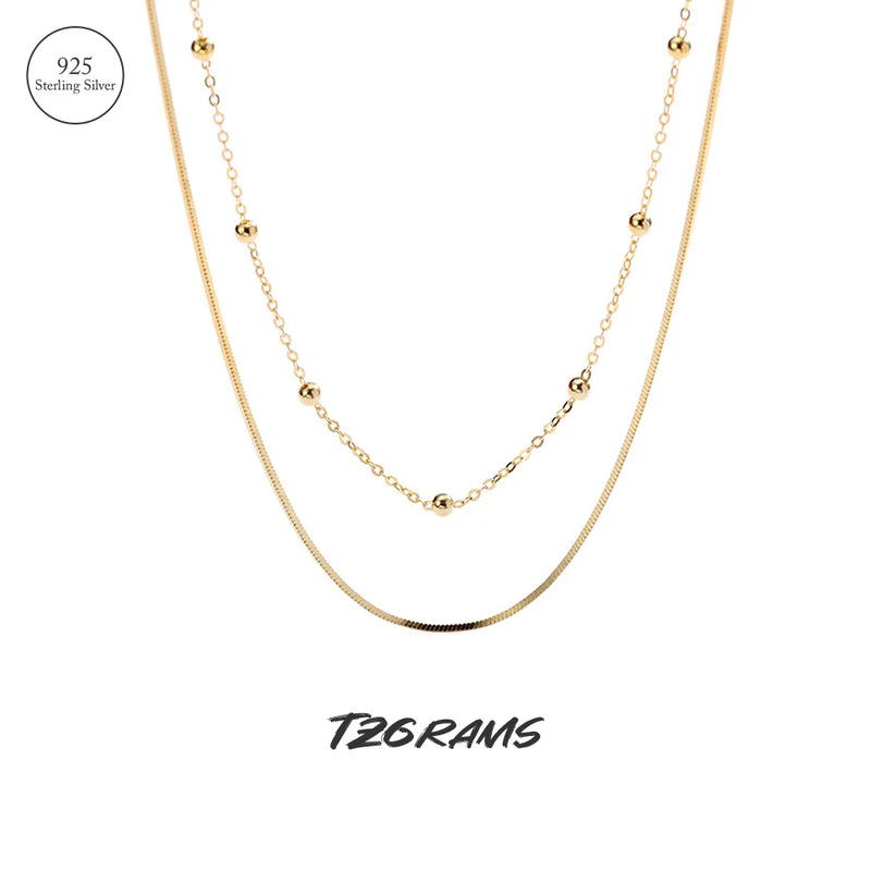 925 Silver Double-Layer Necklace Beading Fine Jewelry