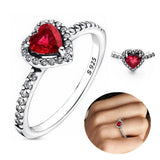 925 Silver Red Heart Crystal Ring DIY Wedding Jewelry
