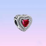 925 Silver Red Heart Charm Bead for Bracelet DIY Women Gift