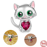 925 Sterling Silver Cat Pendant Charm Bead Bracelet Necklace