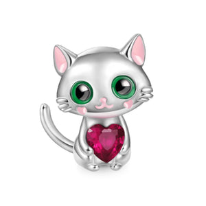 925 Sterling Silver Cat Pendant Charm Bead Bracelet Necklace