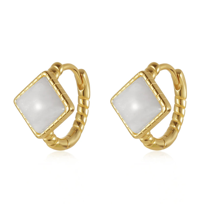 925 Silver Moonstone Hoop Earrings Retro Party Statement Jewelry
