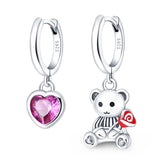 925 Silver Heart & Bear Earrings Wedding Jewelry Women Gift