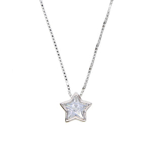 925 Silver Tiny CZ Star Pendant Chain Necklace Set for Wedding